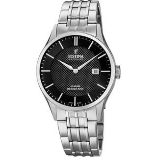 Festina Swiss Made herreur i stål med sort skive og lænke