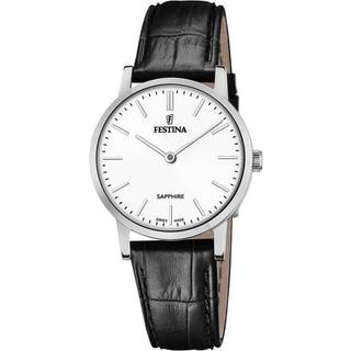 Festina - SWISS MADE Dameur i stål m. sort præget læderrem