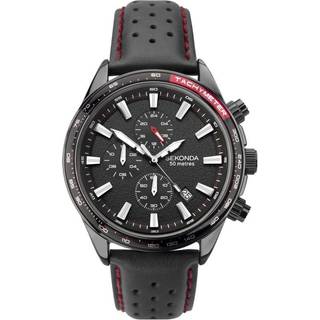 Sekonda Chronograph Quartz Black Dial Black Leather Strap Men's Watch 1787