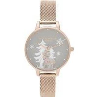 Olivia Burton Winter Wonderland Pale Rose Gold Mesh Watch - Rose Gold