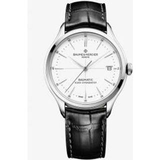Baume & Mercier Clifton Baumatic Automatic White Dial Black Leather Strap Men's Watch BM0A10518