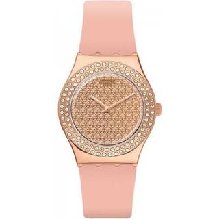 Swatch Pink Dial Confusion Quartz Silicone Strap Ladies Watch YLG140
