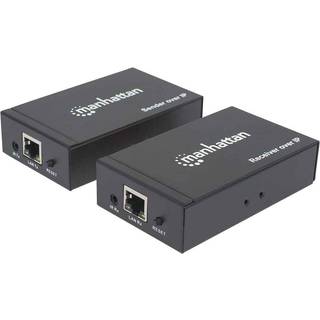 Manhattan 1080p HDMI over IP Extender Kit, Extends 1080p Signal up to 120m a Network  and Single  Cable, IR Support, Black (With Euro 2-pin plug), Box Video/audio/infrarød forlænger