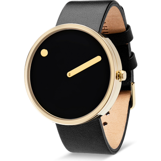 PICTO 40 mm - GULD med sort læder rem -  sort skive