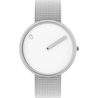 Picto ur - Hvid skive, mat stål mesh lænke - 40 mm