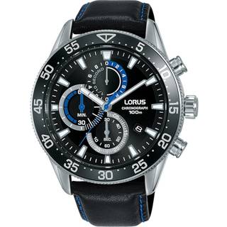 Lorus Sports Quartz Black Dial Black Leather Strap Men's Watch RM343FX9