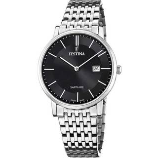 Festina Swiss Made stål herreur med lænke, sort skive