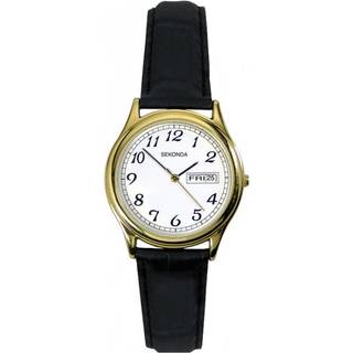 Sekonda Quartz White Dial Black Leather Strap Ladies Watch 4925