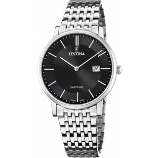 Festina Swiss Made stål herreur med lænke, sølv skive