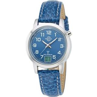 Master Time MTLA-10490-32L Damen-Funkuhr Lederband Blau