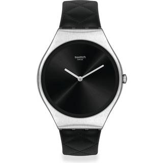Swatch Irony Quartz Black Dial Black Leather Strap Ladies Watch SYXS136