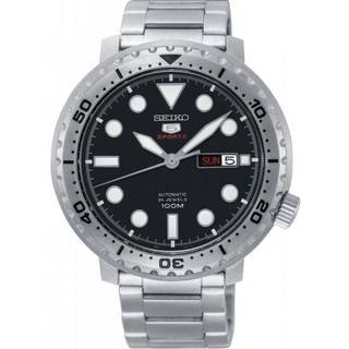 Seiko 5 Sports Bottle Cap Silver Stainless Steel Black Dial Automatic Men's Watch SRPC61K1
