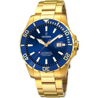 Festina Automatic Diver herreur i guldfarvet med blå urskive