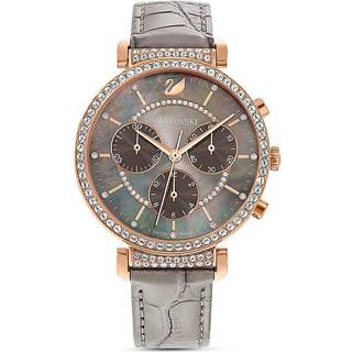 Passage Chrono Uhr, Schweizer Produktion, Lederarmband, Grau, Roségoldfarbenes Finish