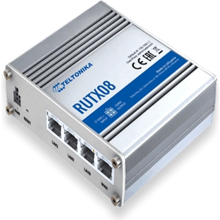 Teltonika RUTX08 Industrial Ethernet Router / 4 x Gigabit Ethernet ports with up to 128 port/tag-based VLANs supported - Router