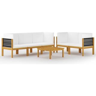 6-Delt Havemøbelsæt Med Hynder Cremefarvet Træ Akacie Og Reb