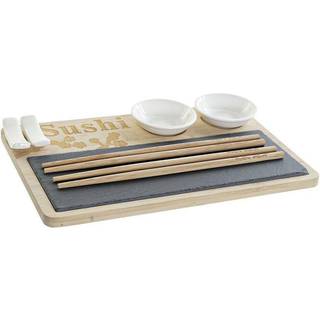 Sushi-sæt DKD Home Decor PC-186227 Hvid Sort Natur Bambus Bræt Moderne Orientalsk 28,5 x 18,5 x 2,6 cm (9 Dele) (28,5 x 18,5 x 2