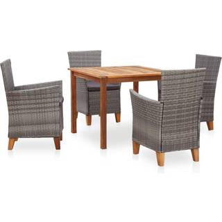 Spisebordssæt 5 Dele Polyrattan Og Massivt Akacietræ Grå - 4