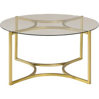 Kivik sofabord Ø90 cm glas røgfarvet, børstet messing.