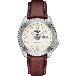Seiko 5 Sports Evisen Skateboard Limited Edition Automatic Cream Dial Leather Strap Men's Watch SRPF93K1