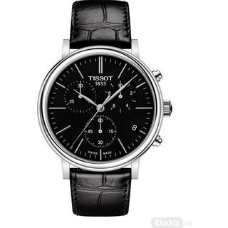 Tissot Carson chronograph armbåndsur i stål med sort skive og læderrem