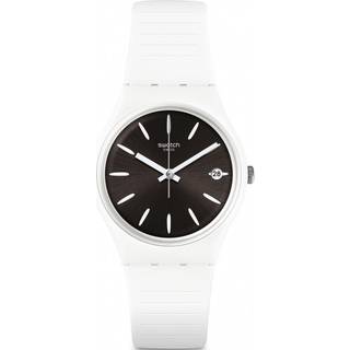 Swatch Anti Slip White Silicone Strap Case Black Dial Unisex Watch GW410