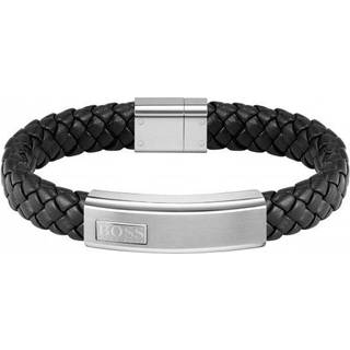 Boss Lander Black Leather Bracelet - 19cm