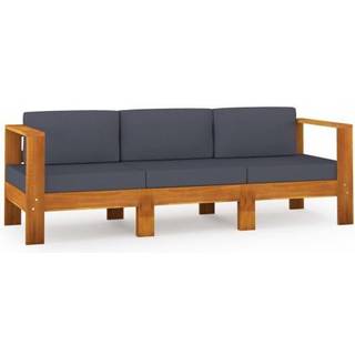 3-personers havesofa med cremehvide hynder massivt akacietræ