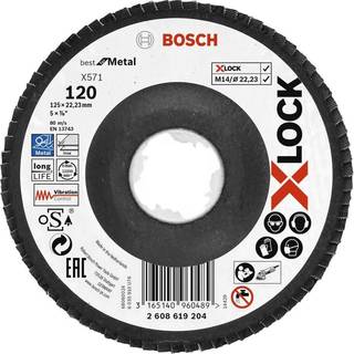 BOSCH X-LOCK-rondelslibeskiver, vinklet version, med fiberbundplade og en diameter på 125mm, G120, X571, Best for Metal, 1stk. Discuri evantai/lamelare 125 cu X-LOCK