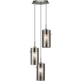 Duo 2 pendellampe røgglas, krom, rund, 3 lyskilder