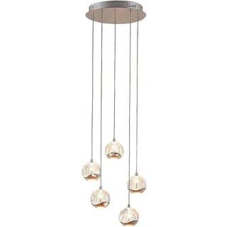 Lucande LED-pendellampe Hayley, Ø 30 cm, 5 lyskilder, krom, glas