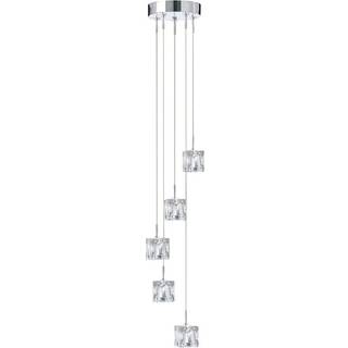 Ice Cube LED hængelampe, 5 lyskilder, krom, krystalglas