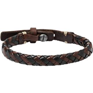 Fossil armbånd sort og brun læder flettet