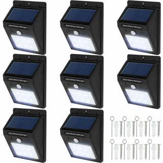 8x LED lampe med bevægelsessensor og solceller - sort