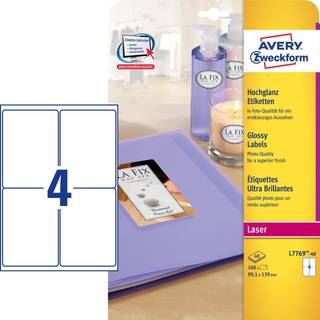 Avery L7769-40 Glossy etiketter 4 pr. ark 99.1 x 139 40 ark