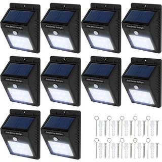 10x LED lampe med bevægelsessensor og solceller - sort