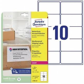 Avery L7992-25 Vejrbestandige Shipping etiketter 10 pr. ark 99,1 x 57 25 ark