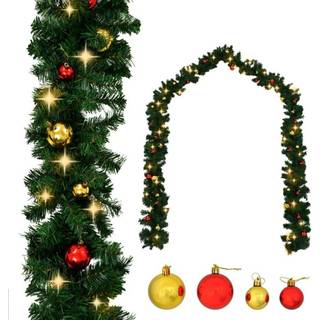 juleguirlande dekoreret med kugler og LED-lys 5 m