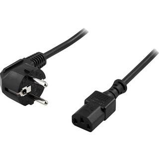 DELTACO apparatkabel, vinklad CEE 7/7 - rak IEC C13, 2m, LSZH, Svart