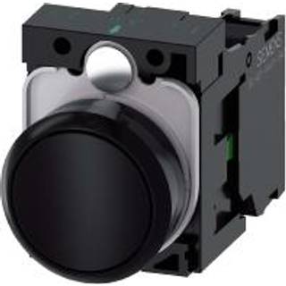 Siemens Trykknap, 22 mm, rund, plastik, sort, flad, momentan kontakt type, med holder 1no, skrue terminal