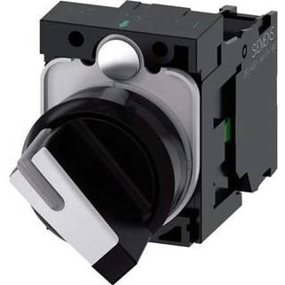 Siemens Omskifter, kan blive oplyst, 22 mm, rund, plastik, sort, hvid, kort omskifter, 2 afbryder positioner o-i, låsende, 10:30h/13:30h