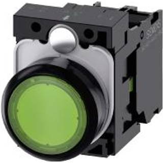 Siemens Lystrykknap, 22 mm, rund, plastik, grøn, flad, momentan kontakt type, med holder, 1no, led modul