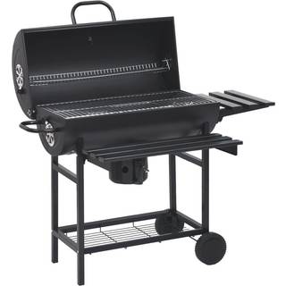 tøndegrill med hjul og hylder 115x85x95 cm stål sort