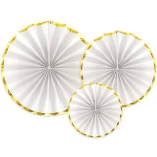 3 stk. Rosetter Hvid med Guld Kant 20-40 cm – Tilføj elegance til festen med stil