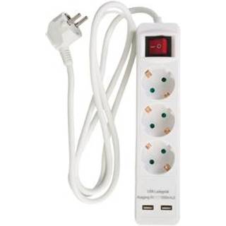 E:ZO 3-vejs forlængerledning med En Kontakt og 2XUSB 1 m ➞ På lager - klar til levering og afhentning