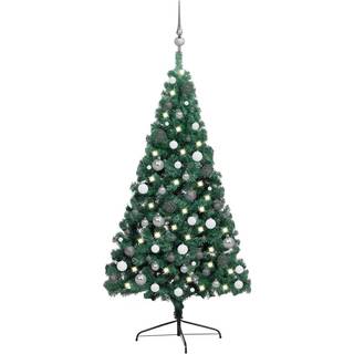 Kunstigt Halvt Juletræ Med Lys Og Kuglesæt 120 Cm Grøn - Grøn og grå / 240 x 125 cm