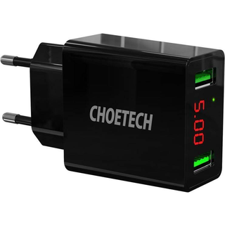 Choetech C0028 2-Port USB-A Network Charger with Display (Black)