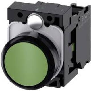 Siemens Trykknap, 22 mm, rund, plastik, grøn, flad, momentan kontakt type, med holder 1no, skrue terminal