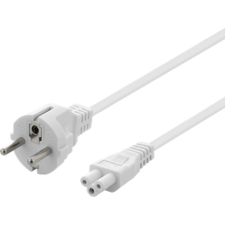DELTACO apparatkabel, rak CEE 7/7 - rak IEC C5, 3m, 3X 1,0mm2, vit