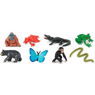 Safari Ltd. held og lykke minis Rainforest Fun Pack - 8 Mini Figurines inklusive Snake Frogs Butterfly Chimpanzee Orangutan Caiman Bear - Uddanne